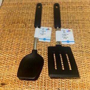 Vintage Fairgrove Nylon Spoon Short Turner Set Of 2 Black Grandma Kitchen Retro